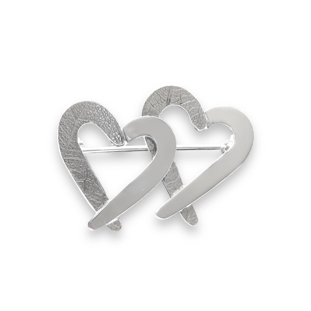 sterling silver double heart brooch.